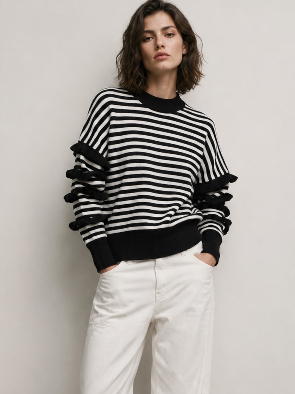 Striped Ribbed Thick Knit Sweater By English Factory Size M